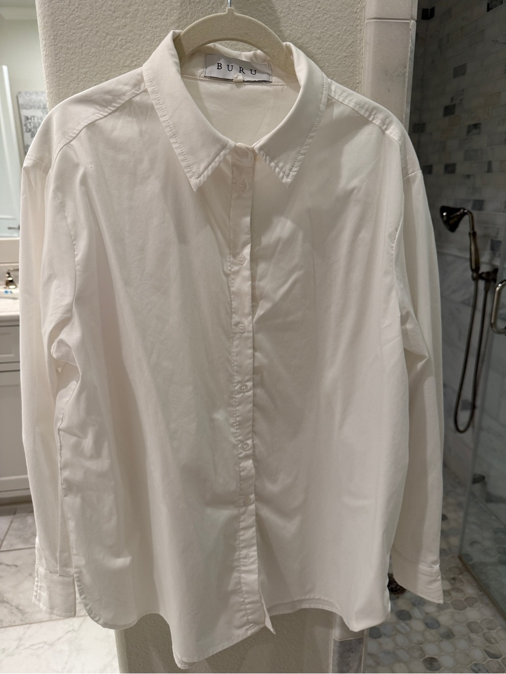 Women's BURU long White Button-Down Shirt